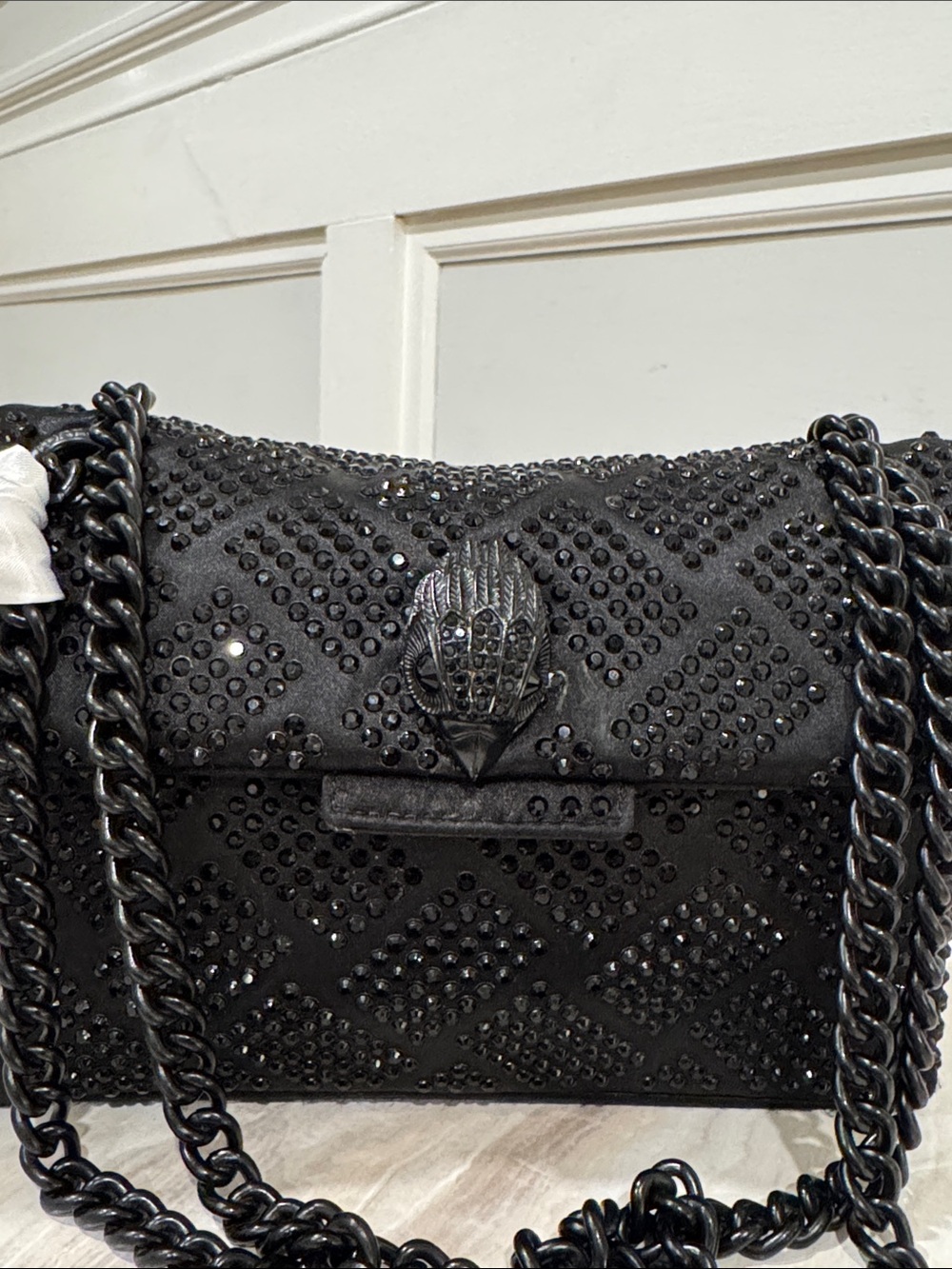 Kurt Geiger Bag Mini Kensington Crystal Studs Black Nylon Convertible Crossbody - Picture 5 of 17